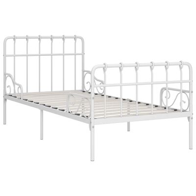 vidaXL gultas rāmis ar redeļu pamatni, balts metāls, 90x200 cm