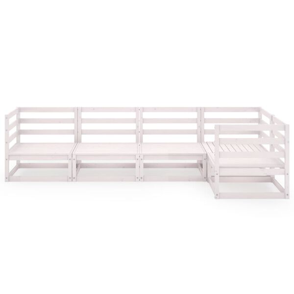 vidaXL 5-daļīgs dārza atpūtas mēbeļu komplekts, balts priedes koks