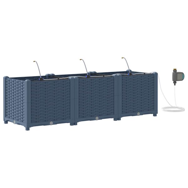 vidaXL Dārza stādītājs 3 pcs Pelēks 120 x 40 x 37,5 cm Plastmasa