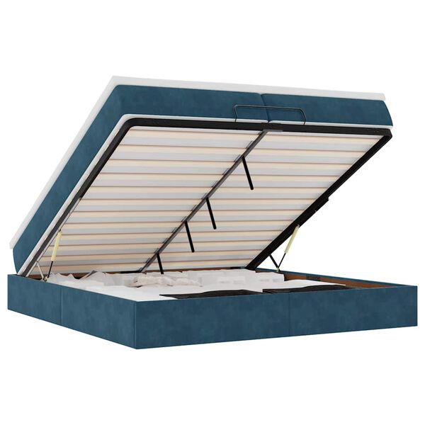 vidaXL Osmaņu gultas rāmis ar matračiem tum&scaron;i zils 200x200cm audums