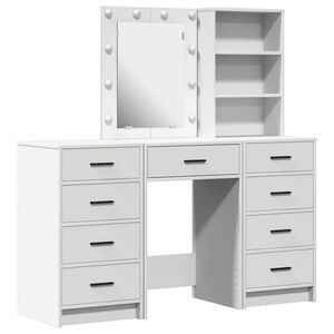 vidaXL Dressing galds ar spoguļa gaismām 3 pcs Balts Inženierijas koks