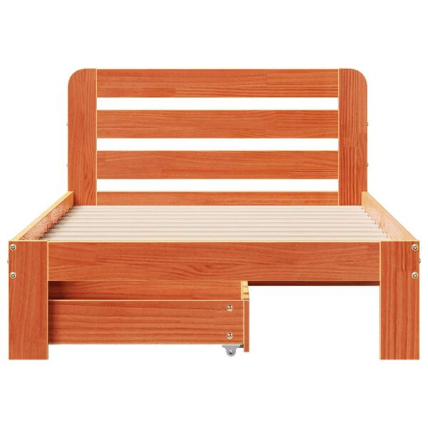 vidaXL gulta bez matrača, vaska brūnas, 90x190 cm, priedes masīvkoks