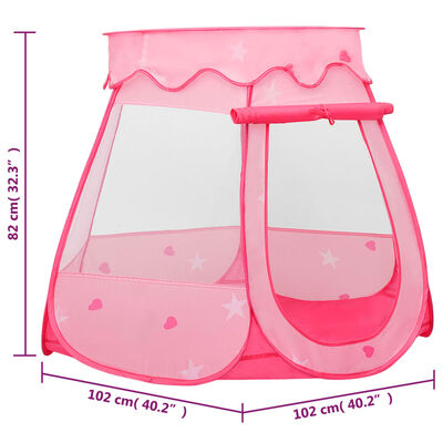 vidaXL rotaļu telts ar 250 bumbiņām, rozā, 102x102x82 cm