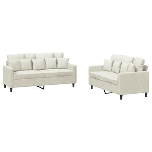 vidaXL divdaļīgs dīvānu komplekts ar spilveniem, krēmkrāsas samts