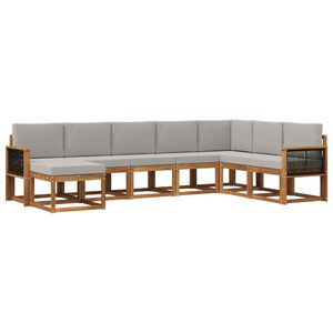 vidaXL Āra dīvānu komplekts ar spilvenu 8 pcs Dabīga un gai&scaron;i pelēka