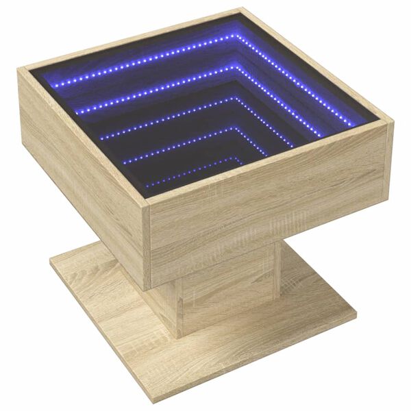 vidaXL kafijas galdiņ&scaron; ar LED, ozola, 50x50x45 cm, inženierijas koks