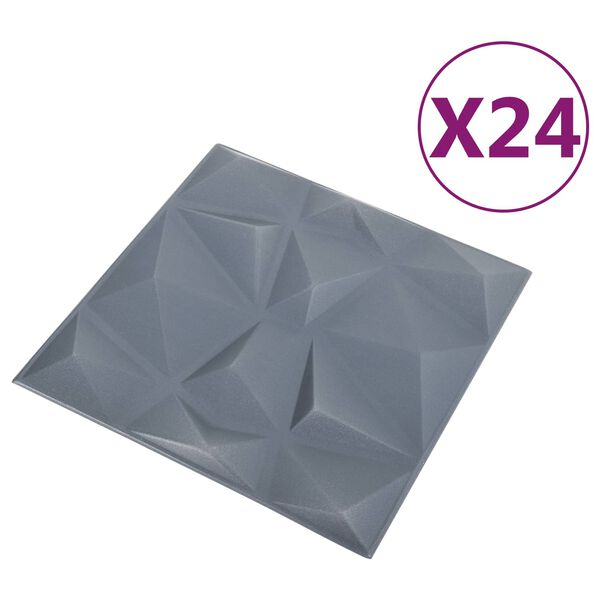 vidaXL Sienas paneļi 24 pcs Dimanta Pelēks 50 x 50 cm XPS Putu
