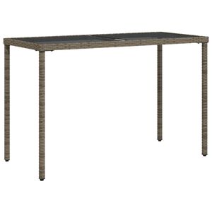 vidaXL dārza galds, stikla virsma, pelēks, 115x54x74cm, PE rotangpalma