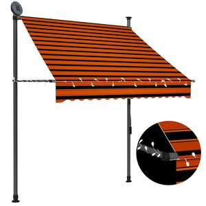vidaXL izvelkama markīze ar LED, manuāla, 150 cm, oranža un brūna