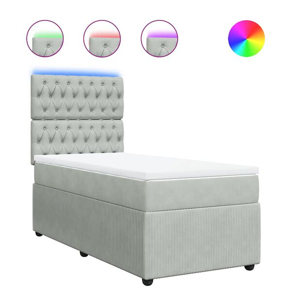 vidaXL atsperu gulta ar matraci, gai&scaron;i pelēka samts, 90x200 cm