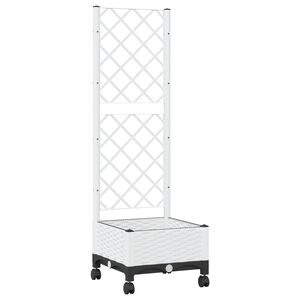 vidaXL Dārza kaste ar treli un riteņiem Balts 40 x 40 x 131,5 cm PP