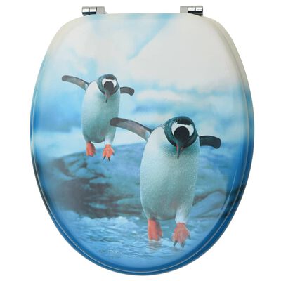 vidaXL tualetes poda sēdekļi ar vāku, 2 gab., MDF, pingvīnu dizains