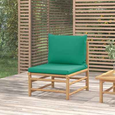 vidaXL dārza vidējais dīvāns ar zaļiem matračiem, bambuss