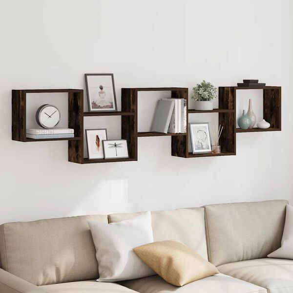 vidaXL sienas plaukts, 5 nodalījumi, ozolkoka, inženierijas koks