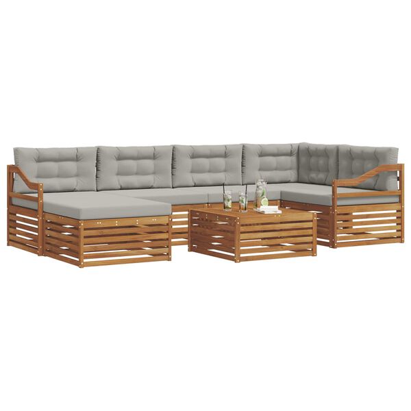 vidaXL Āra dīvānu komplekts ar spilvenu 7 pcs Dabīgs un gai&scaron;i pelēks