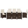 vidaXL Dārza ēdamgalds ar spilvenu 9 pcs Brūna poliratāns