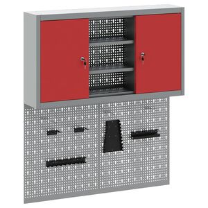 vidaXL Rīku skapju komplekts ar plauktu ar uzglabā&scaron;anu 3 pcs Sarkana