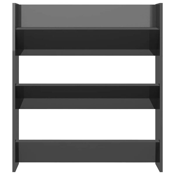 vidaXL sienas apavu plaukts, 80x18x90 cm, spīdīgi pelēks