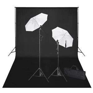 vidaXL fotostudijas komplekts, gaismas, melns fons, 600x300 cm