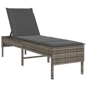 vidaXL sauļo&scaron;anās krēsls ar spilvenu, pelēks, 55x200x44 cm, PE rotangpalma
