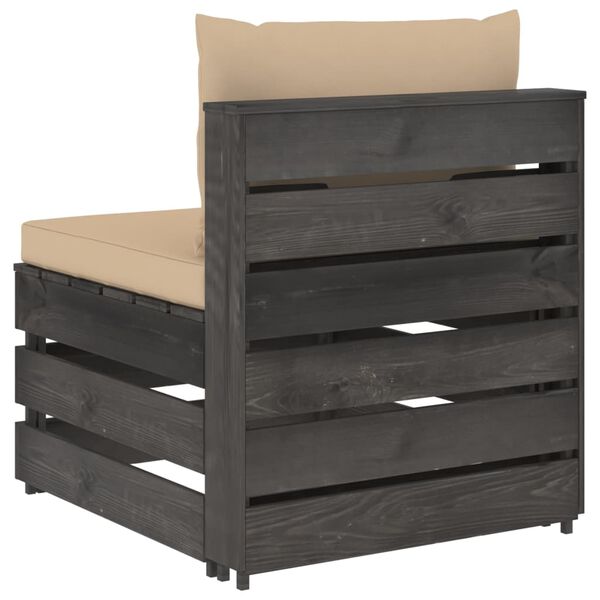 vidaXL vidējais moduļu dīvāns ar spilveniem, pelēks, impregnēts koks