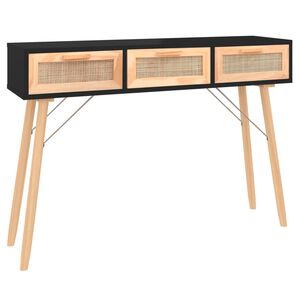 vidaXL konsoles galds, melns, 105x30x75 cm, priedes koks, rotangpalma