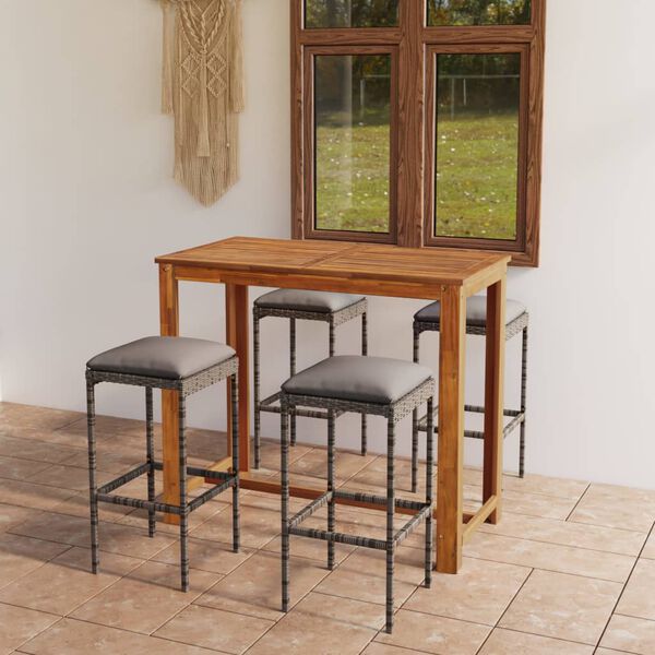 vidaXL 5-daļīgs dārza mēbeļu komplekts ar matračiem, pelēks