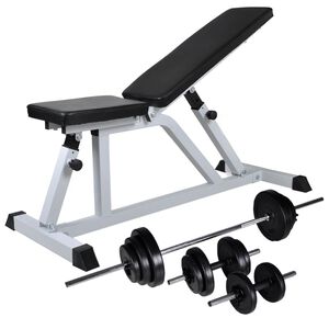 vidaXL treniņu sols ar hantelēm un stieni, 30,5 kg