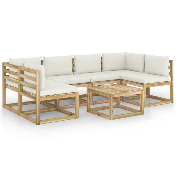 vidaXL 7-daļīgs dārza atpūtas mēbeļu komplekts ar matračiem, priede