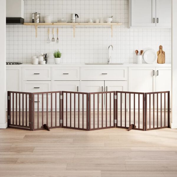 vidaXL suņu vārti ar durvīm, salokāmi, 6 paneļi, 300 cm, papeles koks