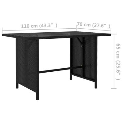 vidaXL dārza galds, 110x70x65 cm, melna PE rotangpalma
