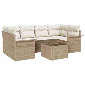 vidaXL Dārza dīvānu komplekts 7 pcs 6-Seater Bē&scaron;s un krēms poliratāns