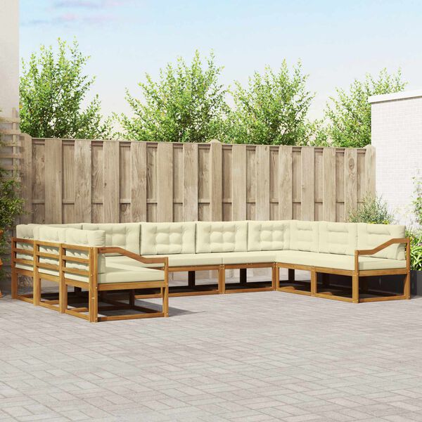 vidaXL Āra dīvānu komplekts ar spilvenu 9 pcs Dabisks un krējuma