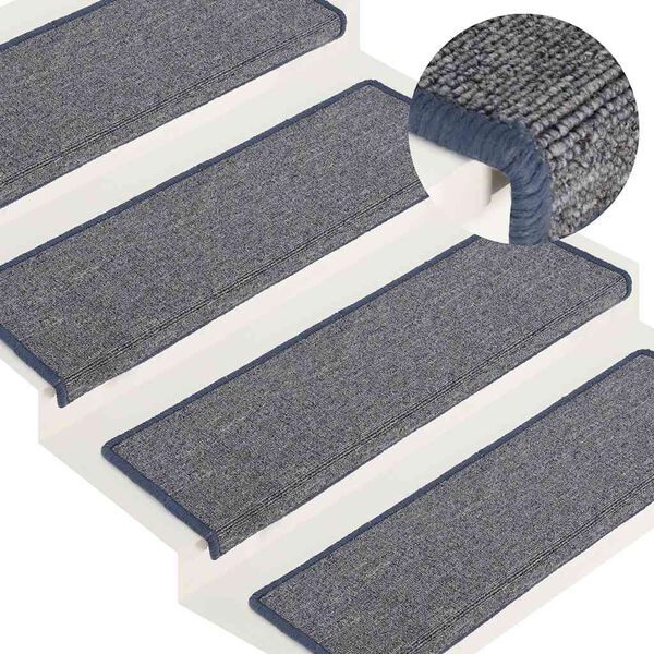 vidaXL kāpņu paklājiņi, 30 gab., 65x21x4 cm, gai&scaron;i pelēki un zili, taisnstūrveida mala