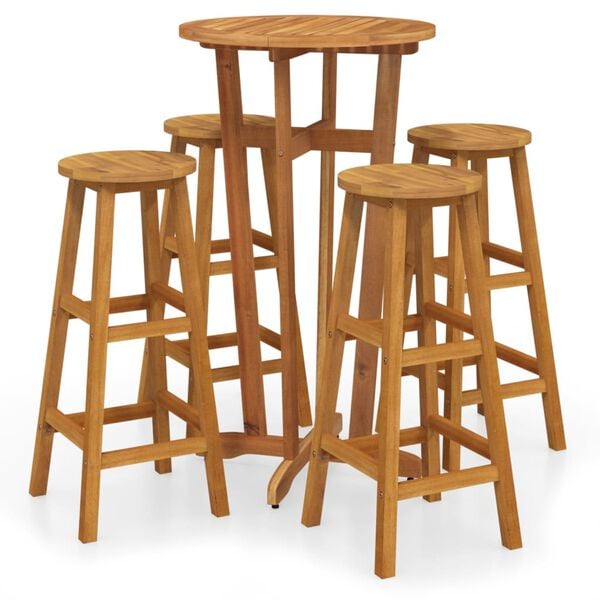 vidaXL 5-daļīgs dārza bāra mēbeļu komplekts, akācijas masīvkoks