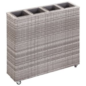 vidaXL augstā puķu kaste, 4 podi, 80x22x79 cm, pelēka PE rotangpalma