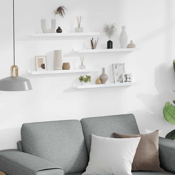 vidaXL sienas plaukti, 4 gab., spīdīgi balti, 60x9x3 cm