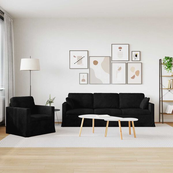 vidaXL Dīvāns 2 pcs Melna 228 x 78 x 80 cm Samts