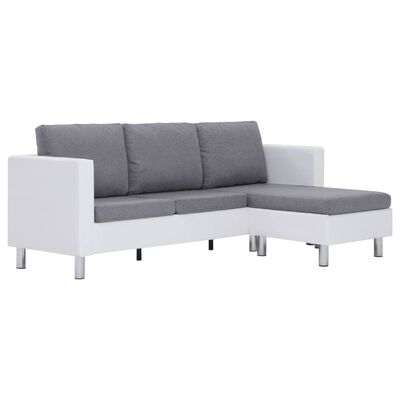 vidaXL dīvāns ar spilveniem, trīsvietīgs, balta mākslīgā āda