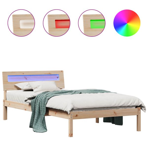 vidaXL Gultas rāmis Brūna 90 x 190 cm Ciets priedes koks