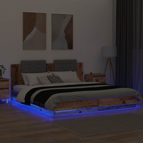 vidaXL Gultas rāmis ar atzveltni ar uzglabā&scaron;anu Vecs koks 180 x 200 cm