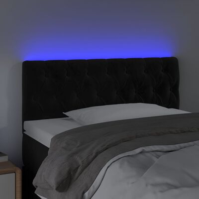 vidaXL gultas galvgalis ar LED, 100x7x78/88 cm, melns samts