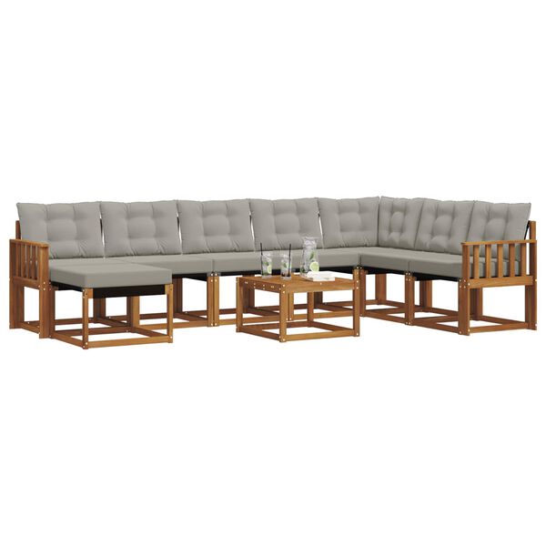 vidaXL Āra dīvānu komplekts ar spilvenu 9 pcs Dabīgs un gai&scaron;i pelēks