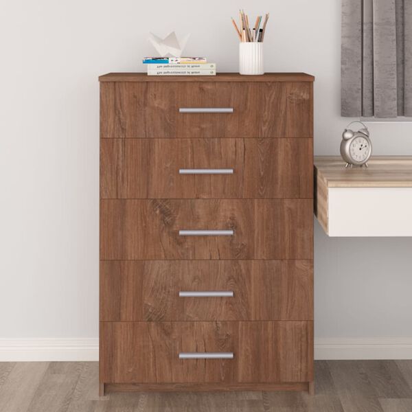 vidaXL skapītis ar atvilktnēm, ozolkoka, 71x35x108 cm, skaidu plāksne