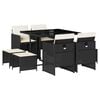 vidaXL 9-daļīgs dārza mēbeļu komplekts, matrači, melns, PE rotangpalma