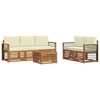 vidaXL Dīvāna komplekti 6 pcs Dabisks un krējuma Cietā akācijas koks