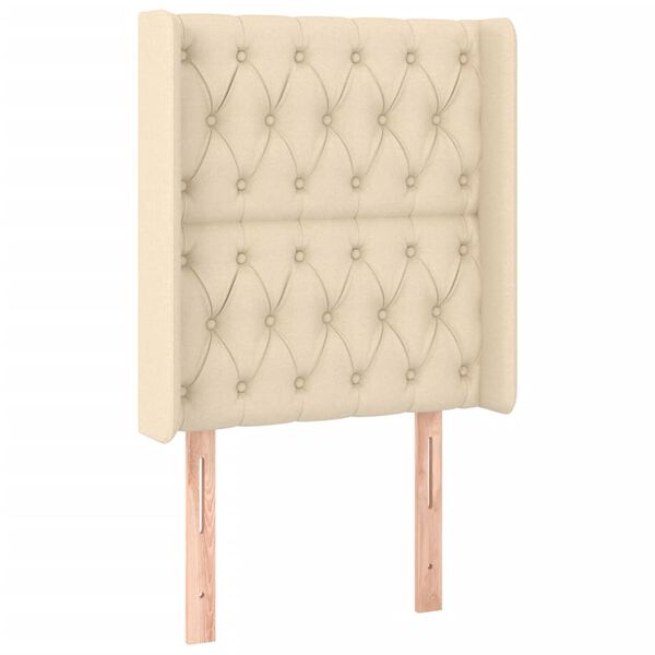 vidaXL gultas galvgalis ar LED, 83x16x118/128 cm, krēmkrāsas audums