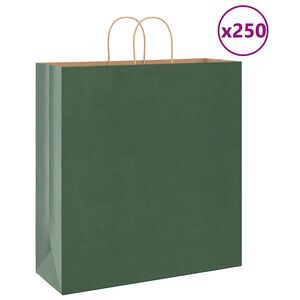 vidaXL papīra maisiņi 250 gab. ar rokturiem, zaļi, 45x17x48 cm