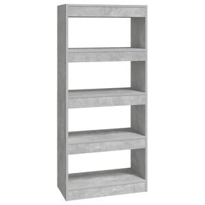 vidaXL grāmatu plaukts, 60x30x135 cm, betonpelēks, inženierijas koks