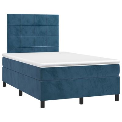 vidaXL atsperu gulta ar matraci, LED, tumši zils samts, 120x200 cm